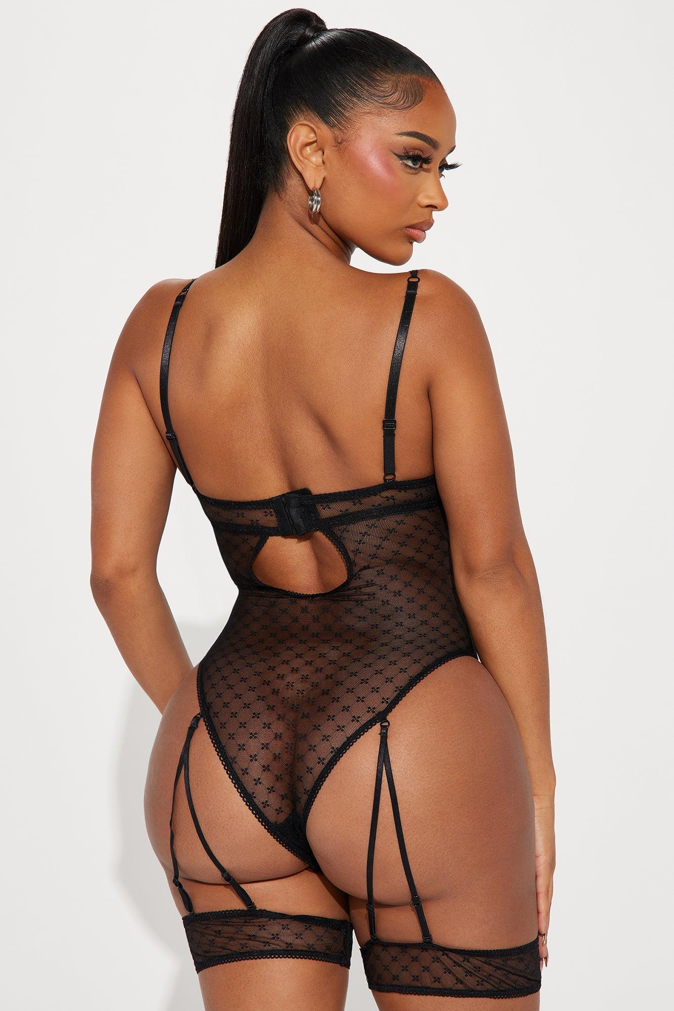 Center Of Attention Garter Teddy - Black Product Image