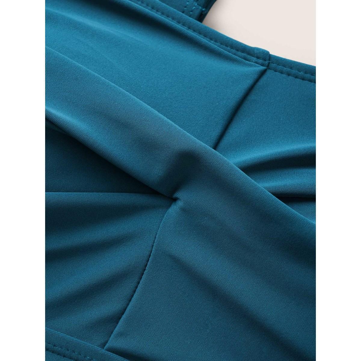 Plus Size Plain Ruched Crossover Drawstring One Piece Swimsuit Women's Swimwear Cyan Beach Twist Curve Bathing Suits High stretch One Pieces BloomChic 28/5X Product Image