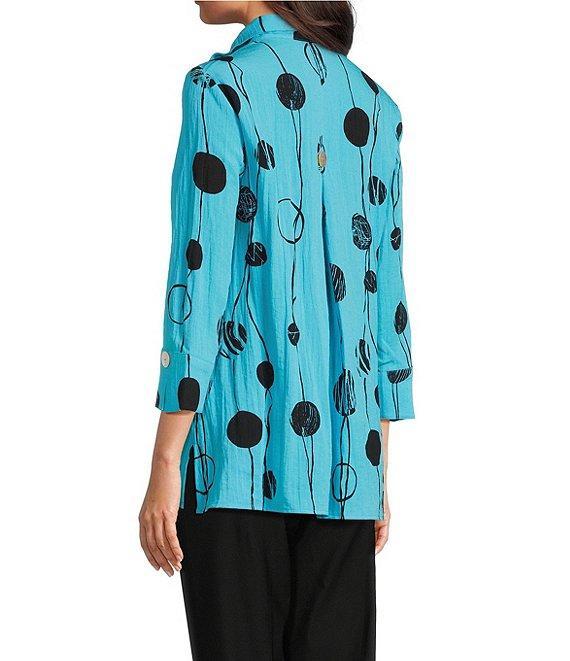 Ali Miles Printed Crinkle Wire Collar 3/4 Sleeve Button Front Tunic Product Image