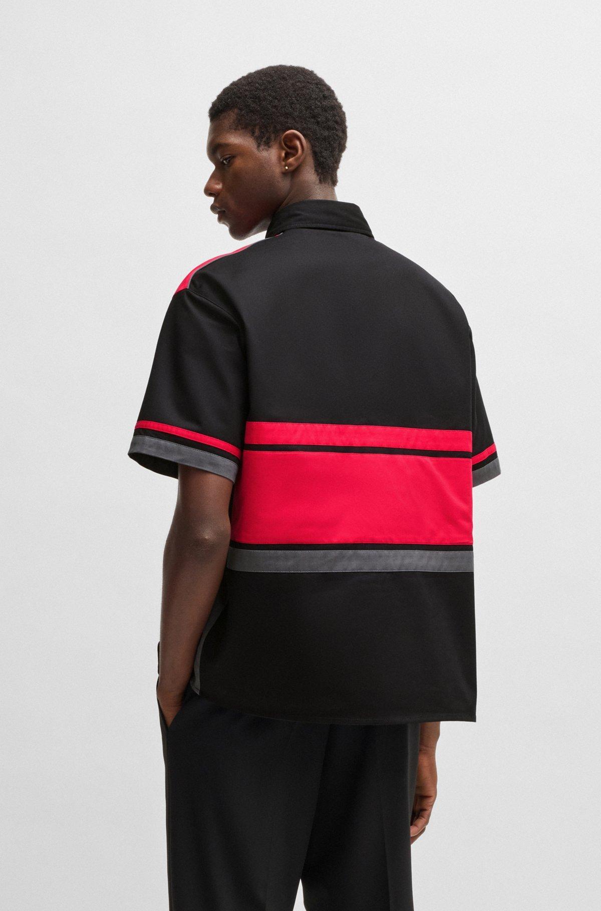 Cotton-twill shirt with racing-inspired block stripes Product Image