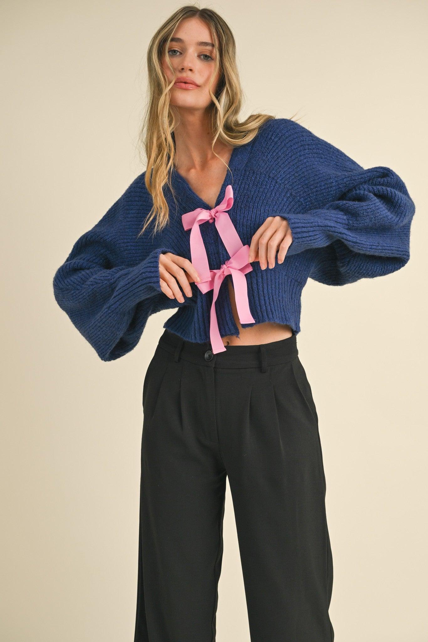Bow Crop Sweater Cardigan Product Image