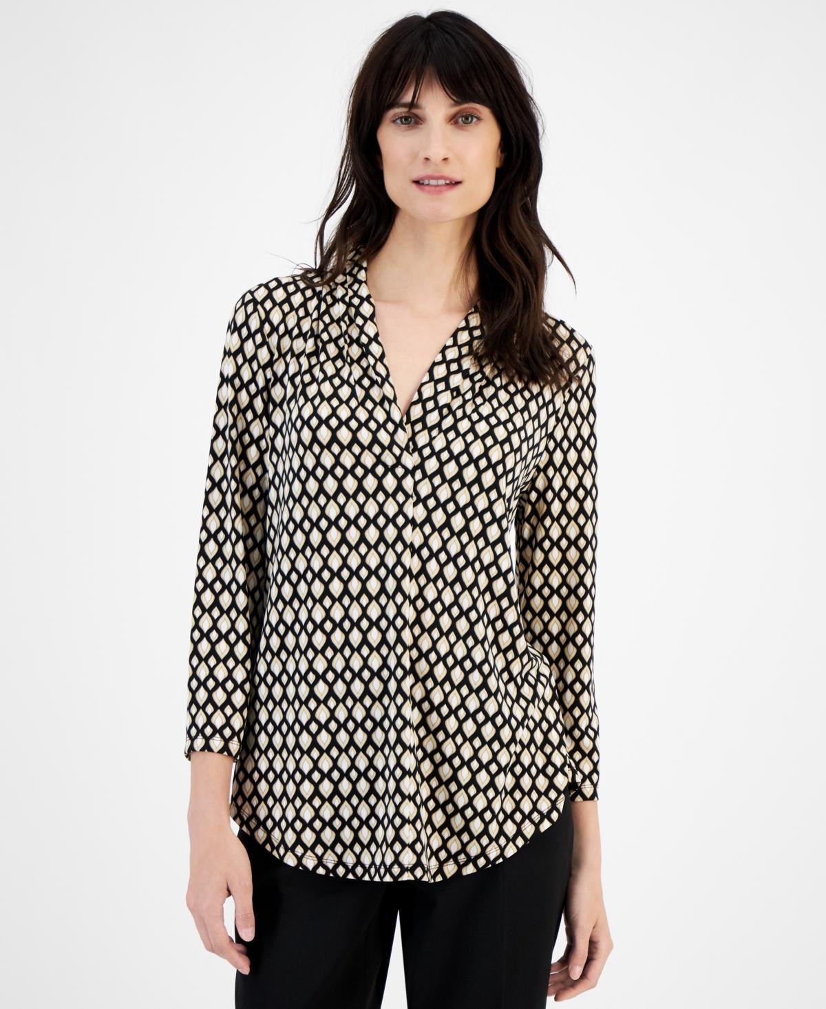 Jm Collection Womens Printed V-Neck 3/4-Sleeve Top, Created for Macys Product Image