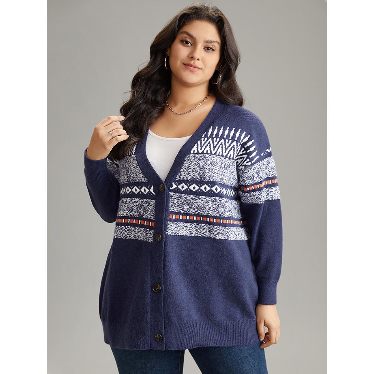Plus Size Anti-Pilling Bandana Print Open Front Cardigan Midnight Women Casual Loose Long Sleeve Festival-Christmas Cardigans BloomChic 12/L Product Image