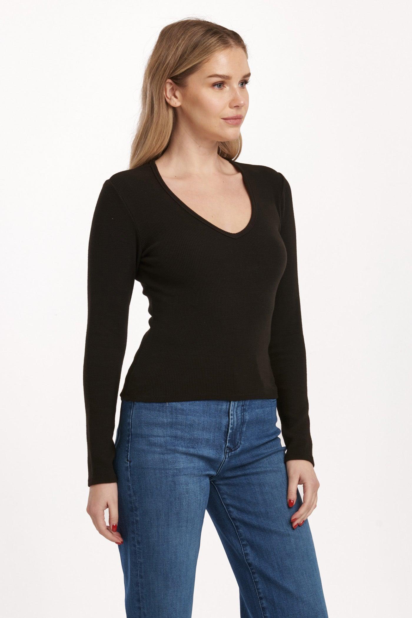 Marlowe Ribbed V Neck Fitted Top Product Image