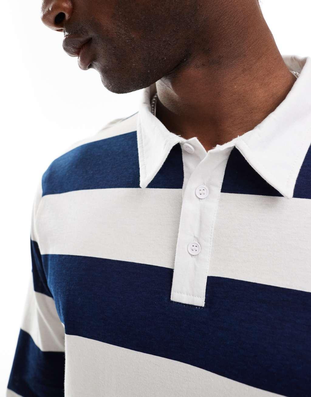 Another Influence striped rugby long sleeve t-shirt in blue Product Image