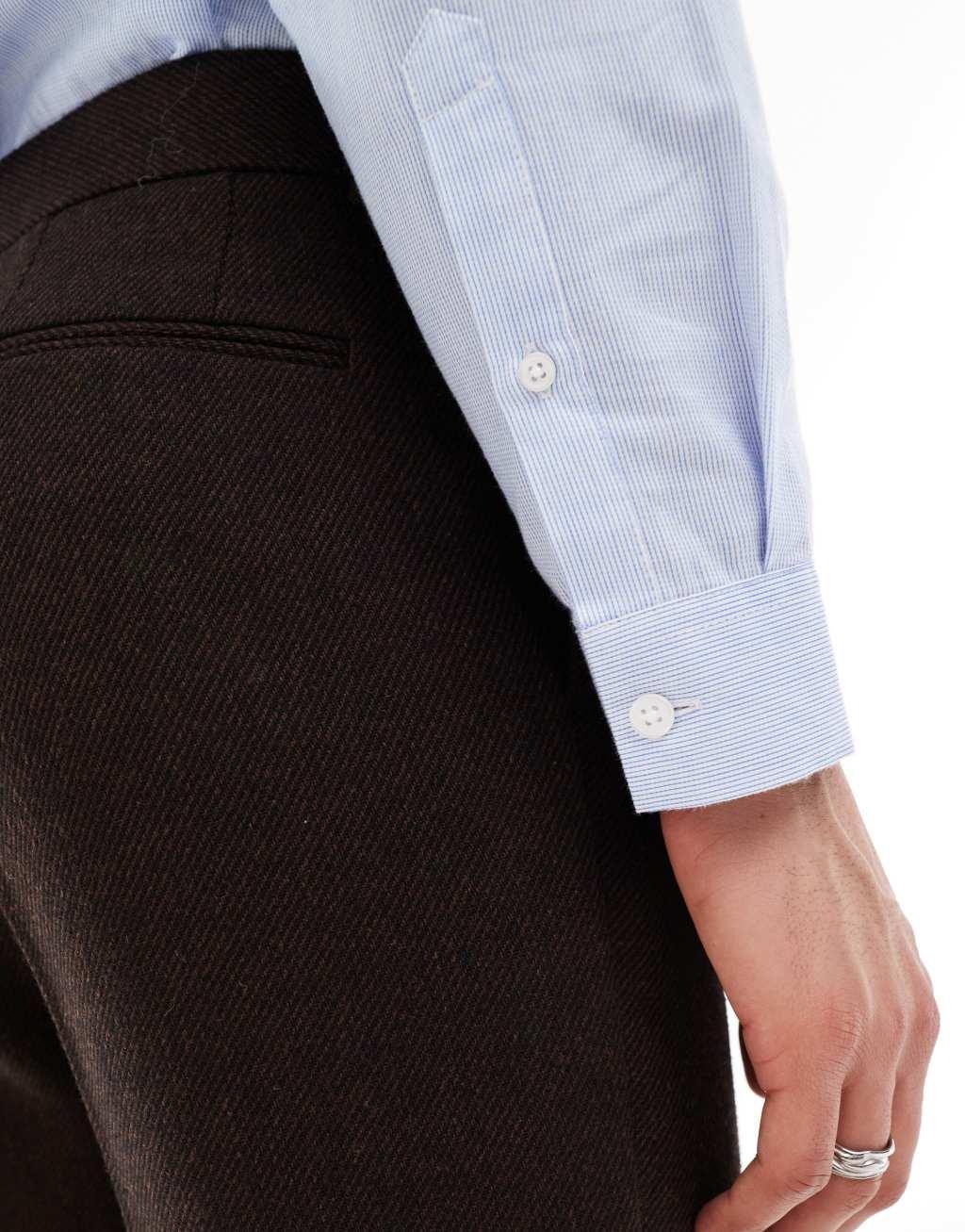 ASOS DESIGN tapered wool blend suit pants in brown twill Product Image