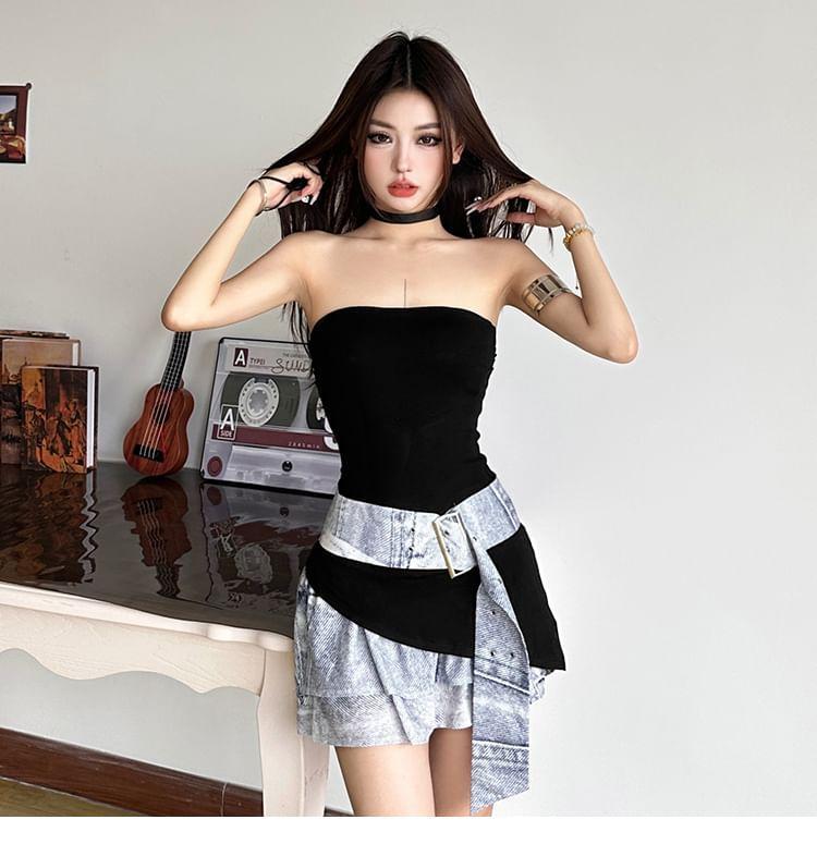 Strapless Two Tone Mini A-Line Dress Product Image