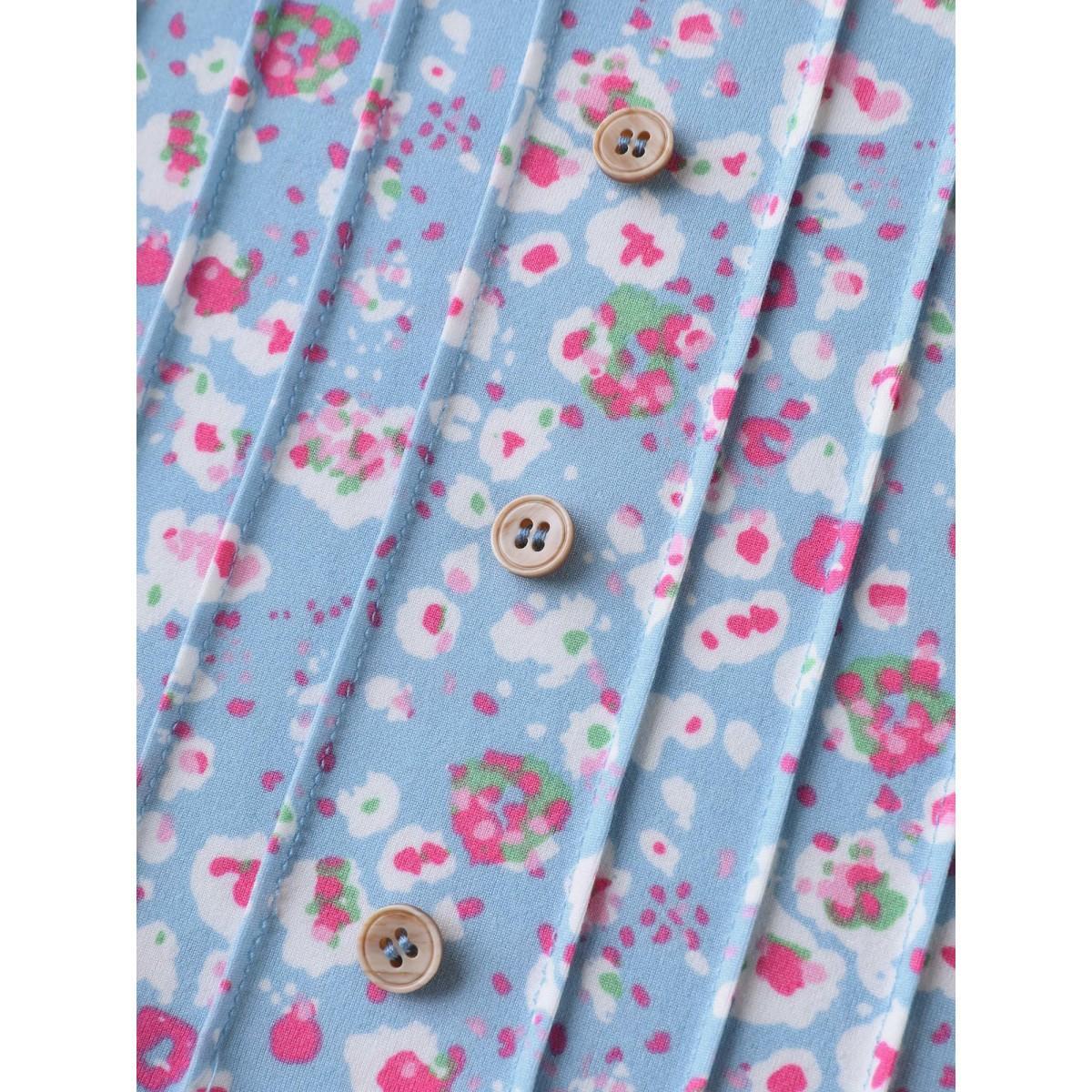 Plus Size Floral Print Plicated Detail T-Shirt LightBlue Women Casual Tucked seam Natural Flowers V-neck Everyday-Casual T-shirts BloomChic 30/6X Product Image