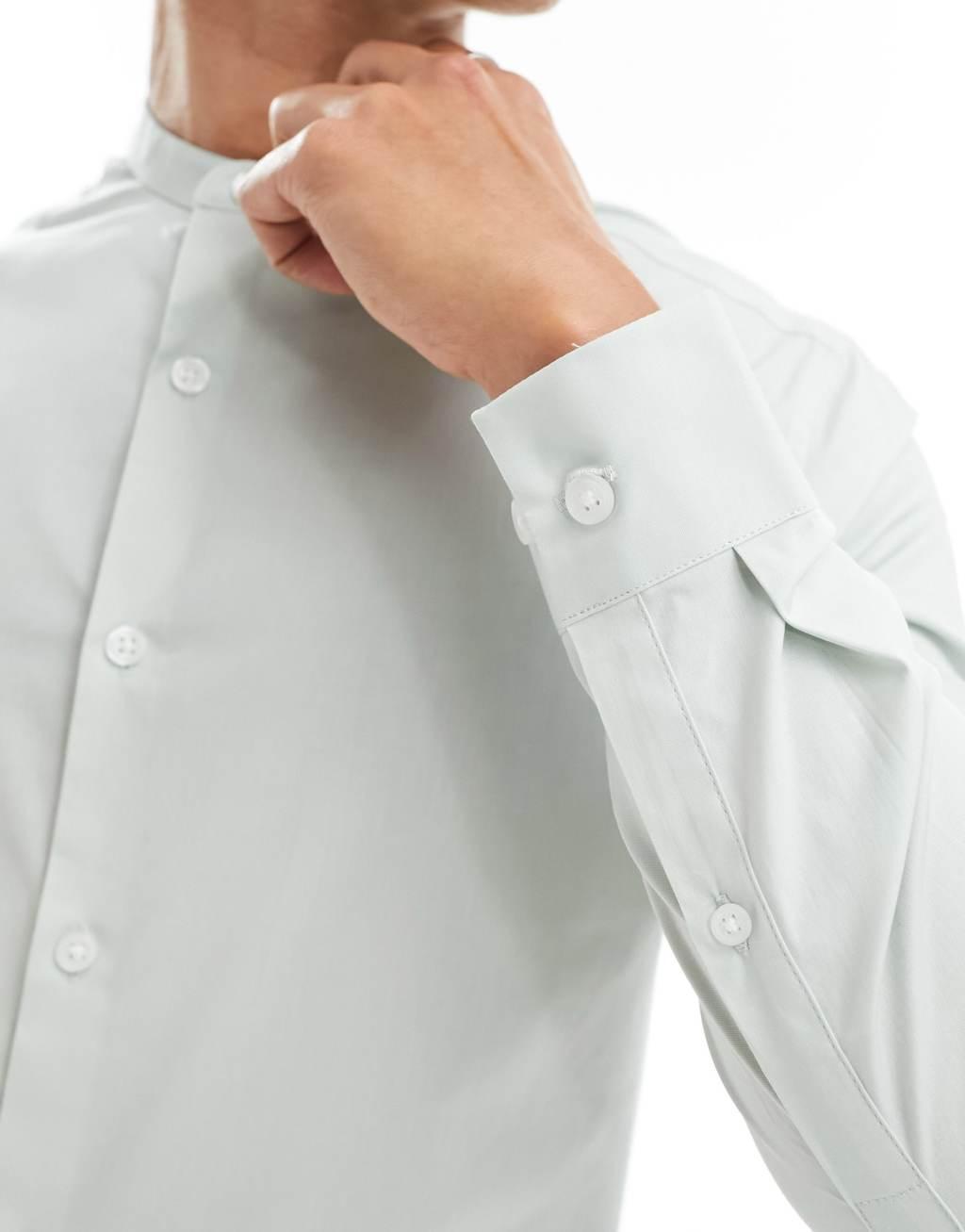 ASOS DESIGN skinny fit shirt with grandad collar Product Image