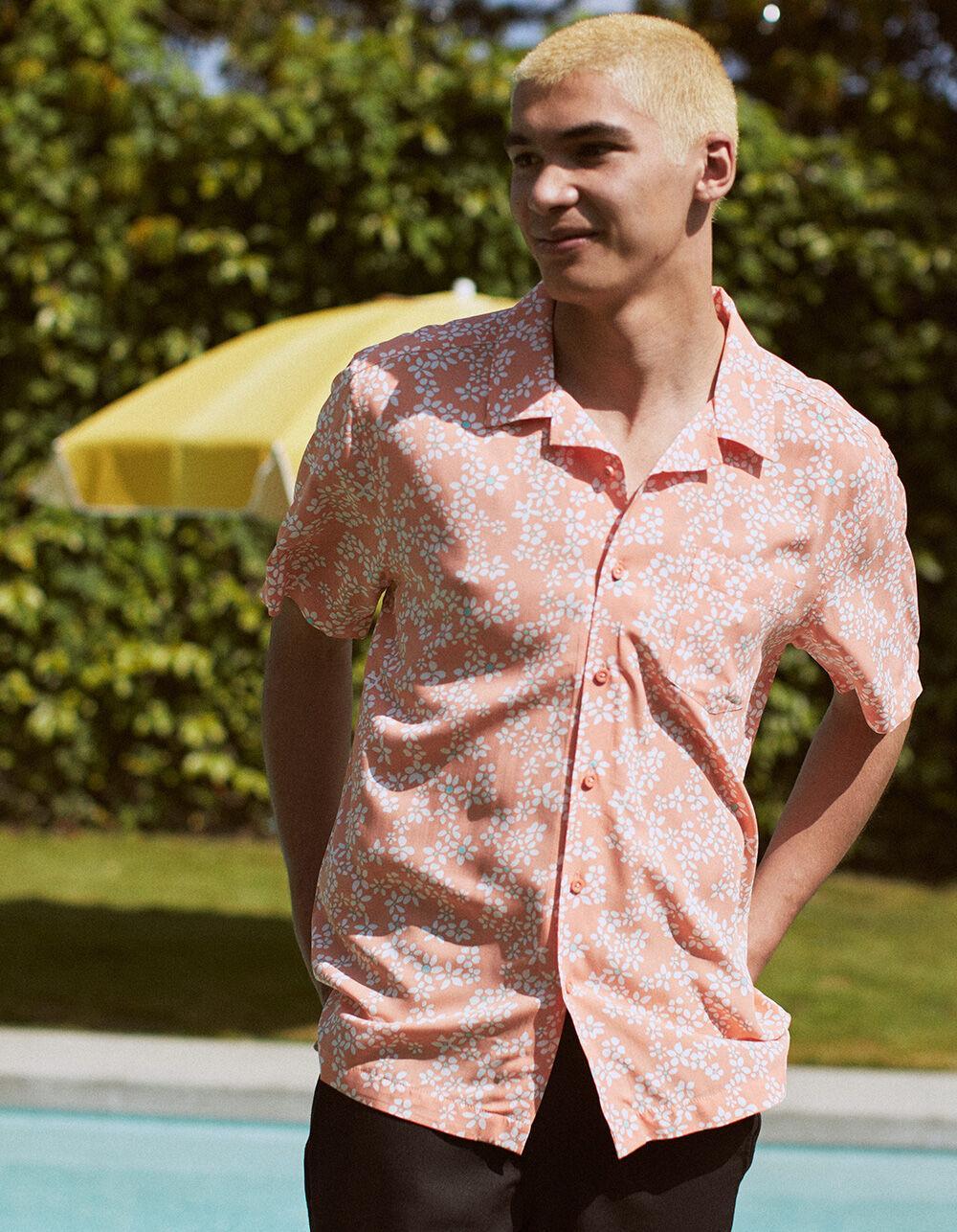 RSQ Mens Floral Button Up Shirt - PAPAYA Product Image