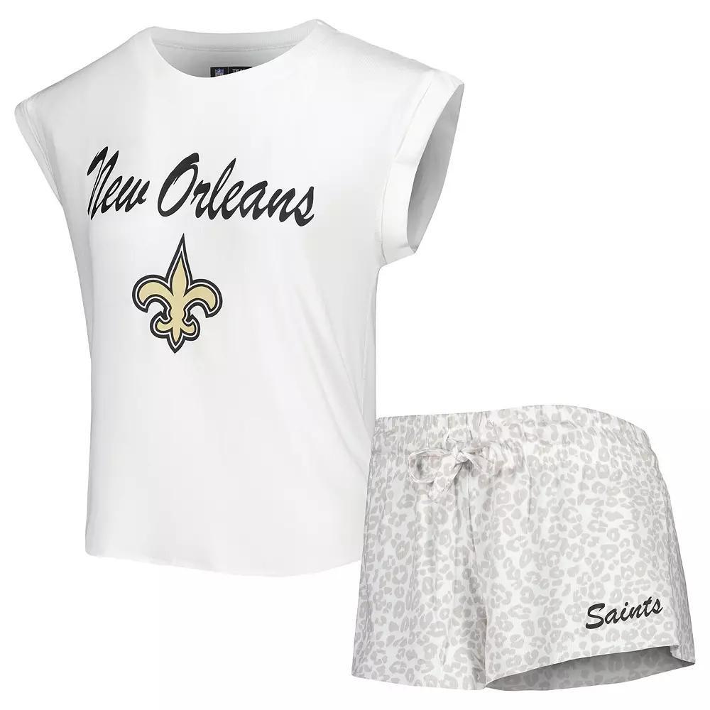 Women's Concepts Sport White/Cream New Orleans Saints Montana Knit T-Shirt & Shorts Sleep Set, Size: 3XL Product Image