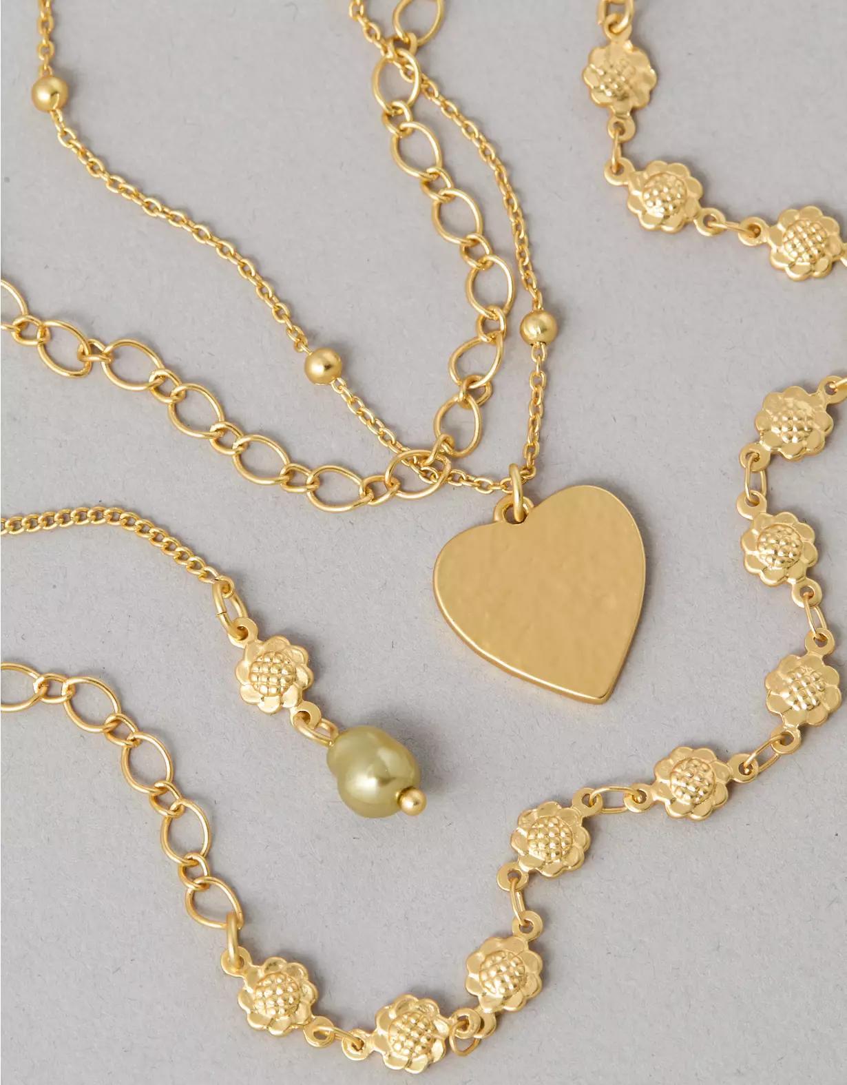 AEO Heart & Pearl Necklaces 4-Pack Product Image