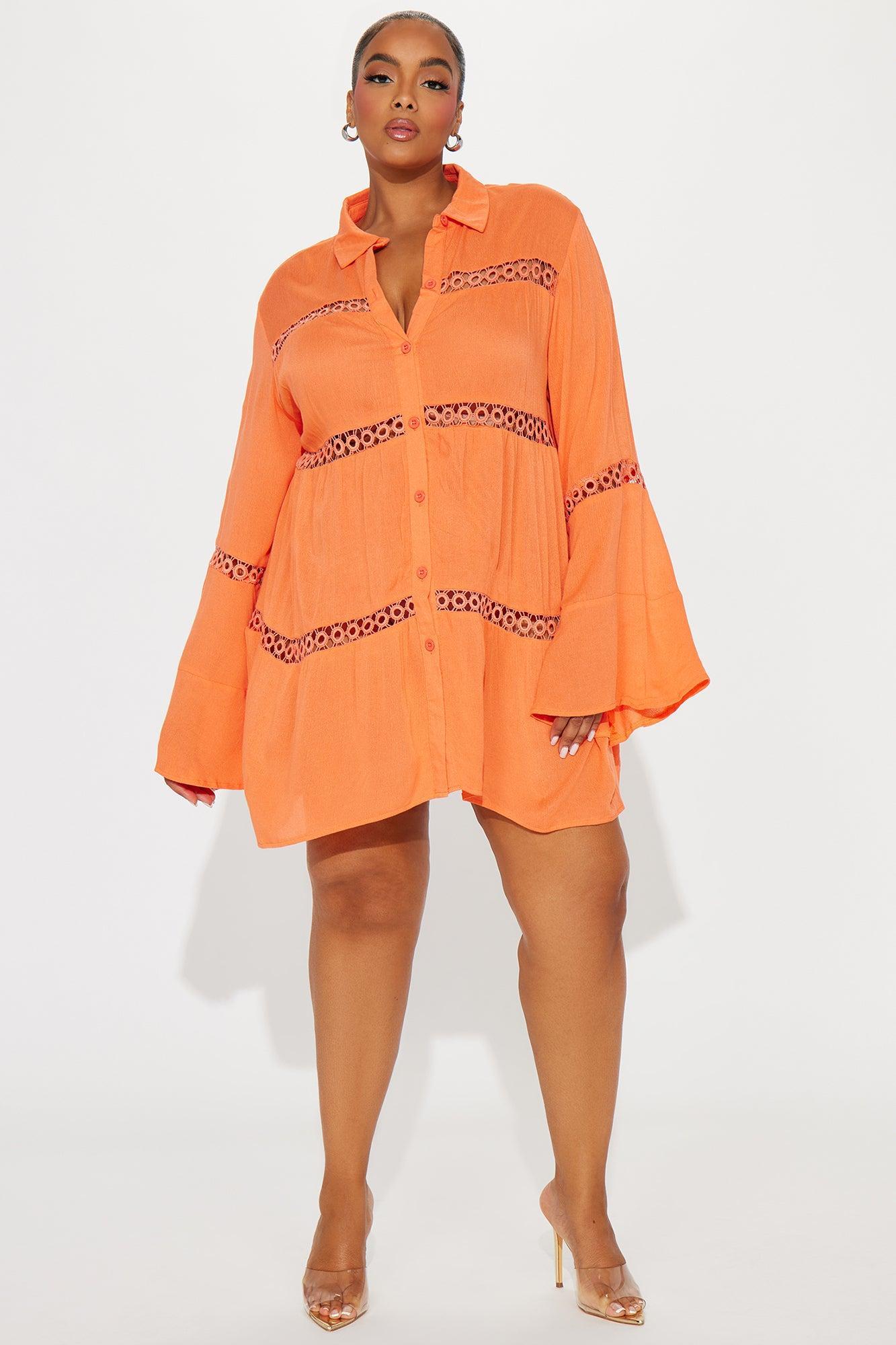 Breezy Paradise Linen Circle Cover Up Shirt Dress - Orange Product Image