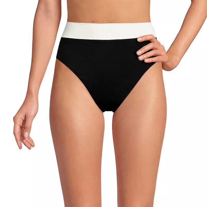 Women's Lands' End Reversible High Waisted Bikini Swim Bottoms, Size: Small, Black Egret Shadow Product Image