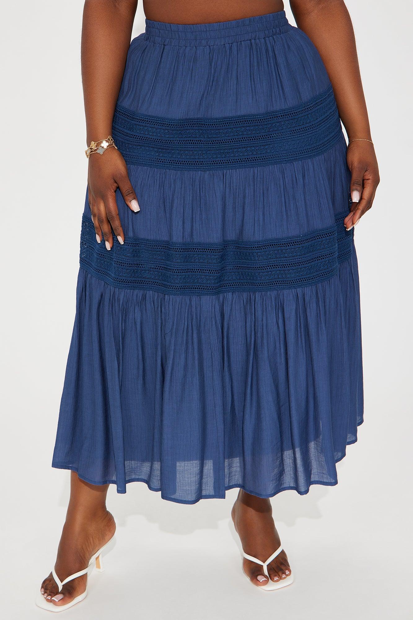 Vivienne Tiered Gauze Midi Skirt - Navy Product Image