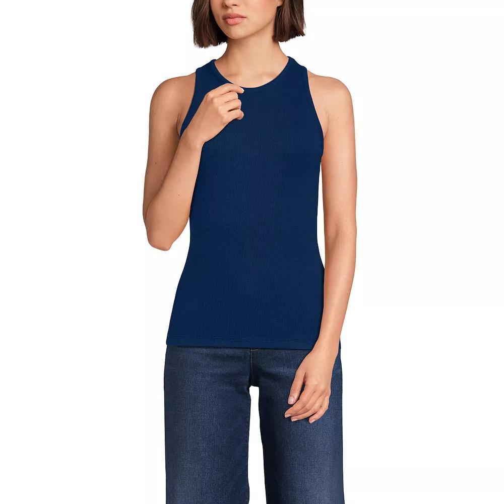 Women's Lands' End Drapey Rib Fitted Tank Top, Size: Medium, Gray Grey Product Image