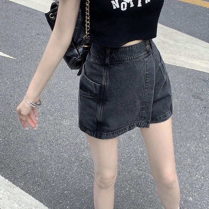 High Waist Washed Denim Skort / Belt / Set Product Image