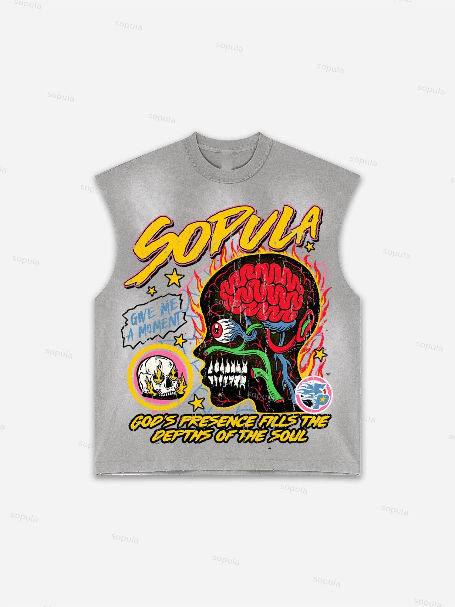 Men's Washed Casual Virtual Shadow Graphic Tank Top Product Image
