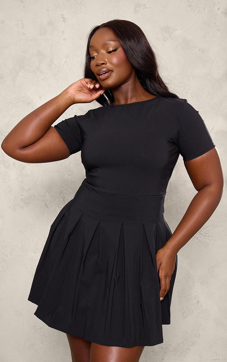 Plus Black Pleat Hem Detail Tailored Mini Dress Product Image