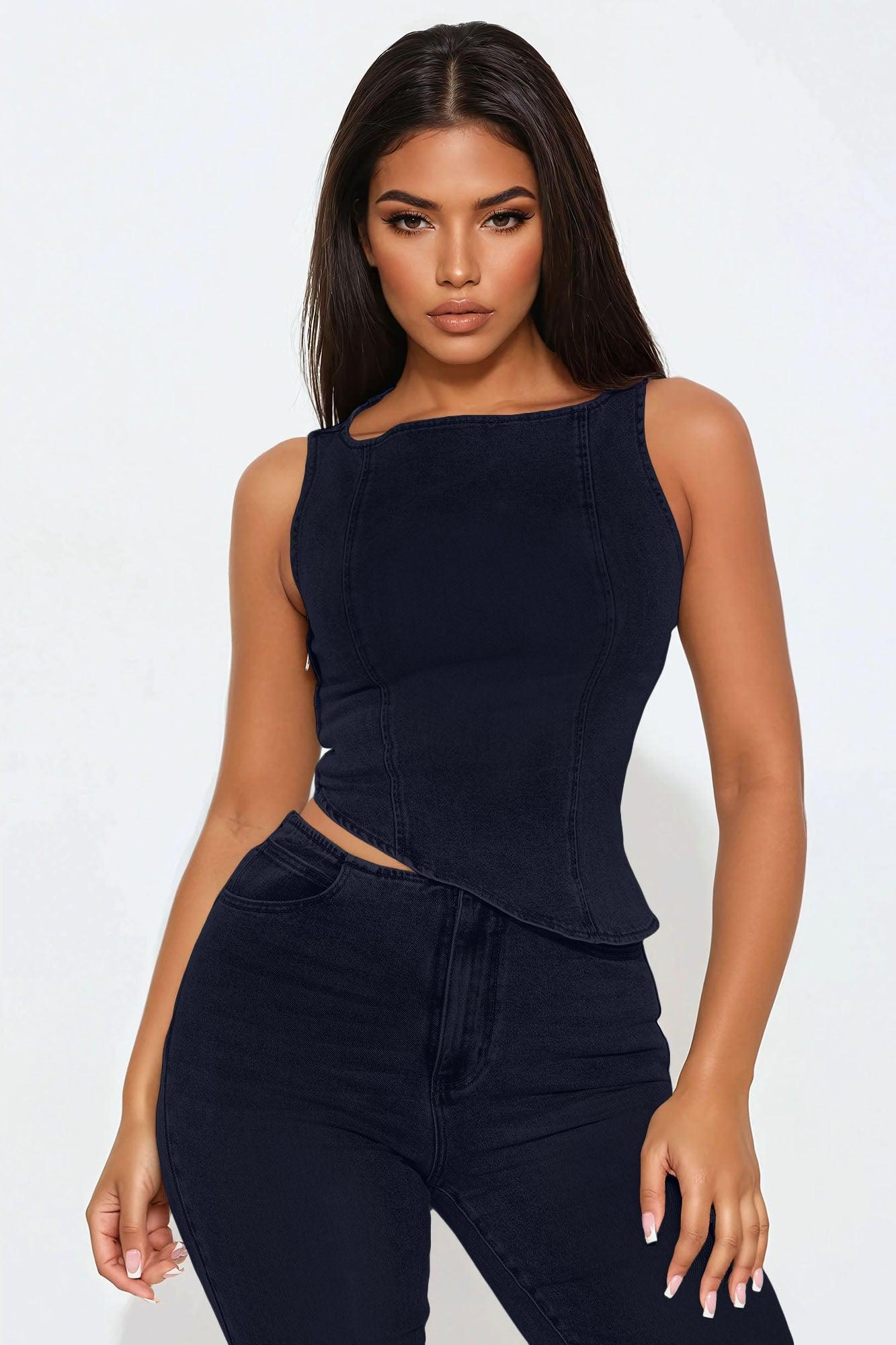 Alana Denim Pant Set - Dark Denim Product Image