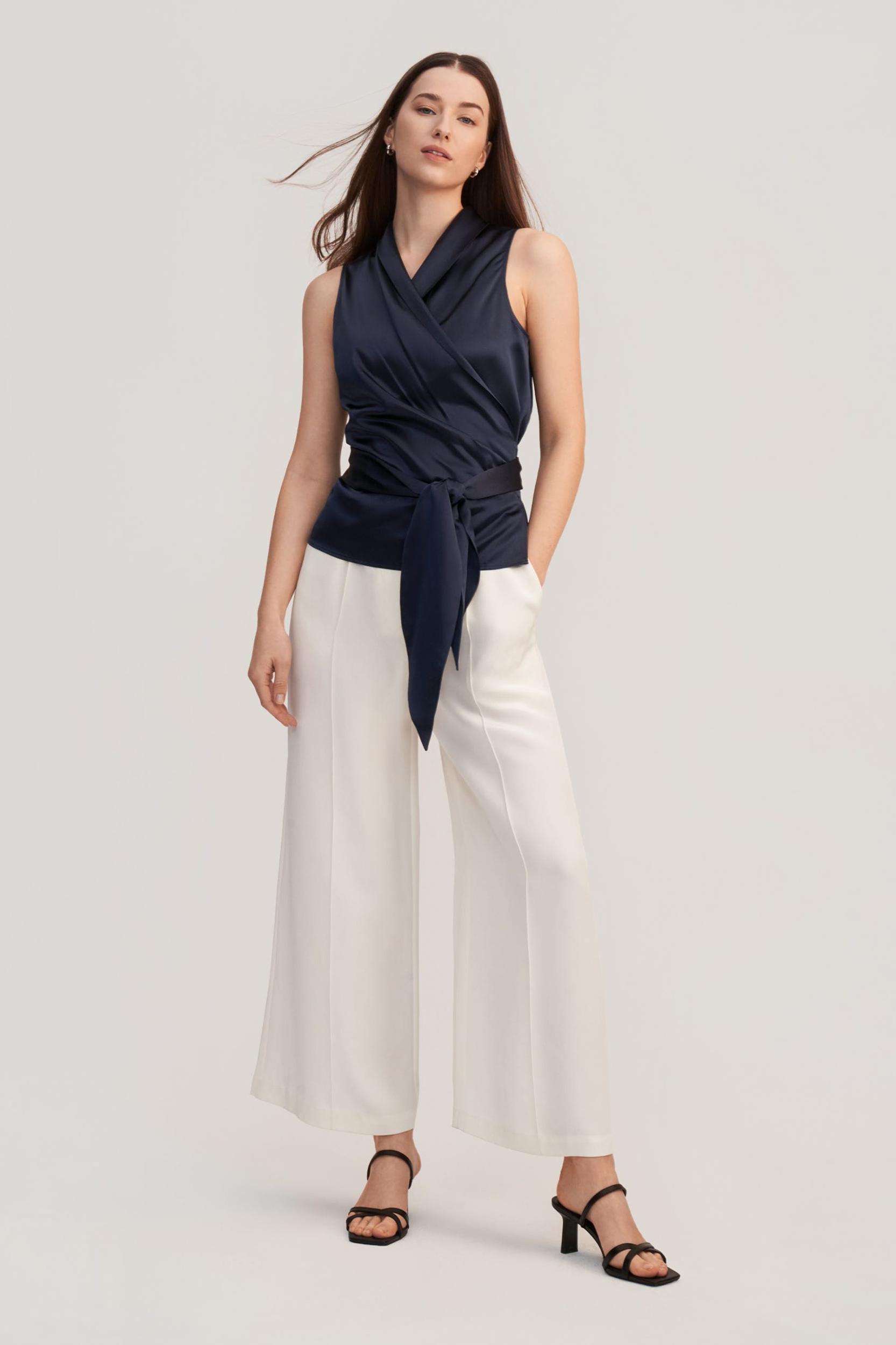 Women Elegant Silk Wrap Blouse Product Image