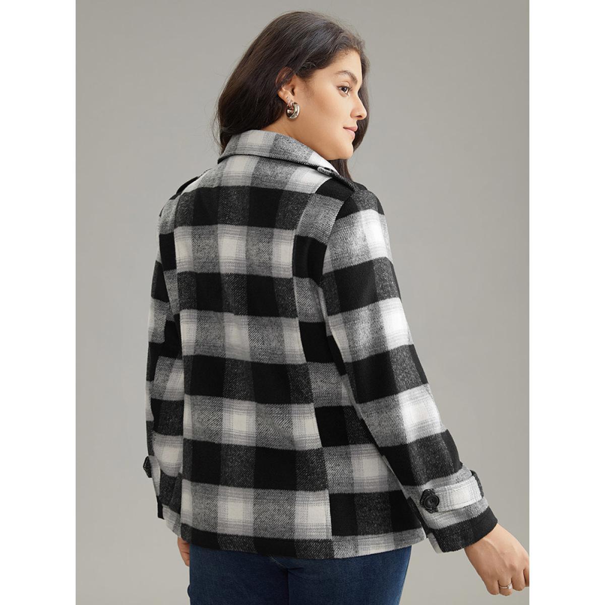 Plus Size Plaid Zipper Fly Double Breasted Detail Coat Women Black Casual Contrast Ladies Dailywear Winter Coats BloomChic 28/5X Product Image