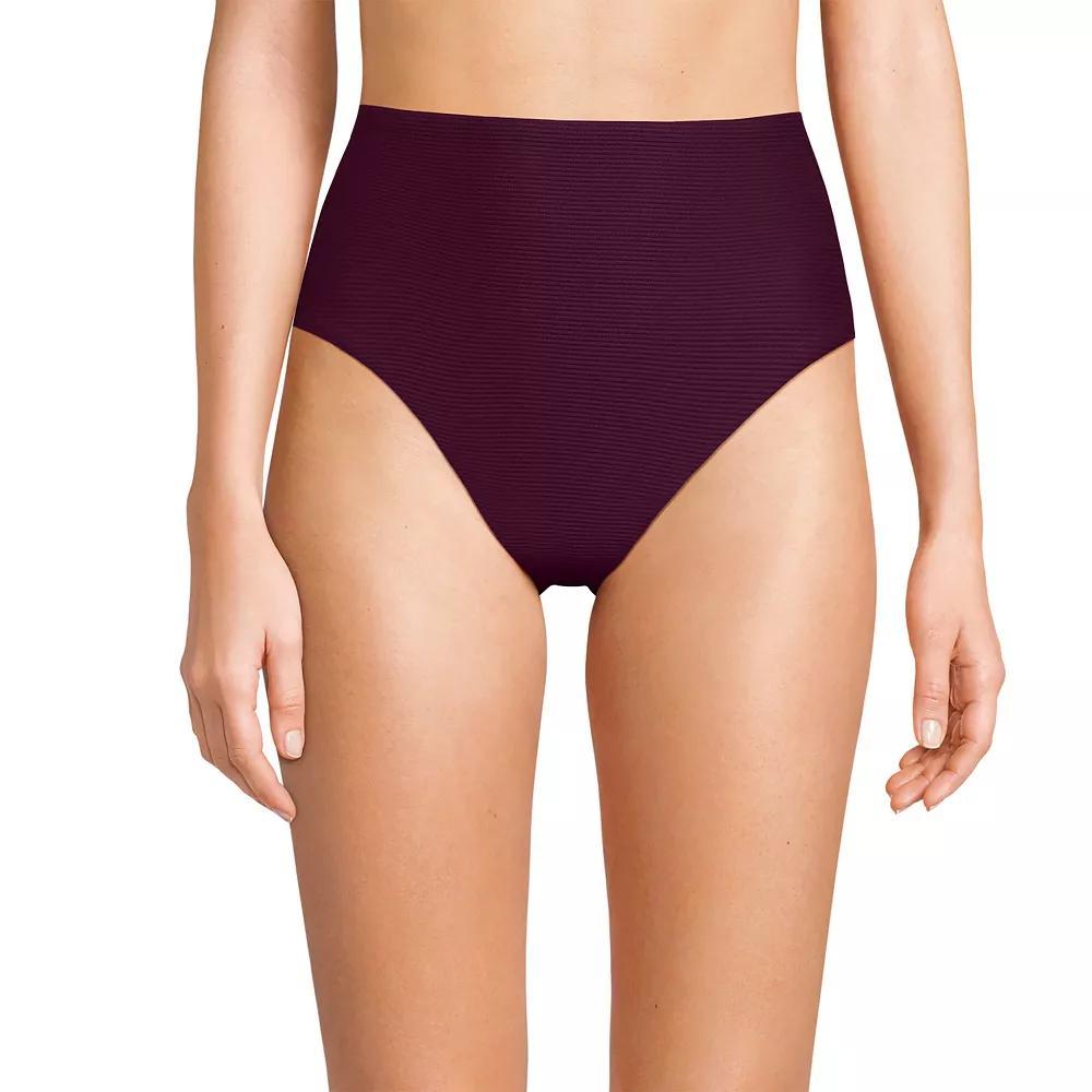 Women's Lands' End Ribbed Smoothing High Waisted Bikini Bottoms, Size: 16, Dark Red Ottoman Product Image