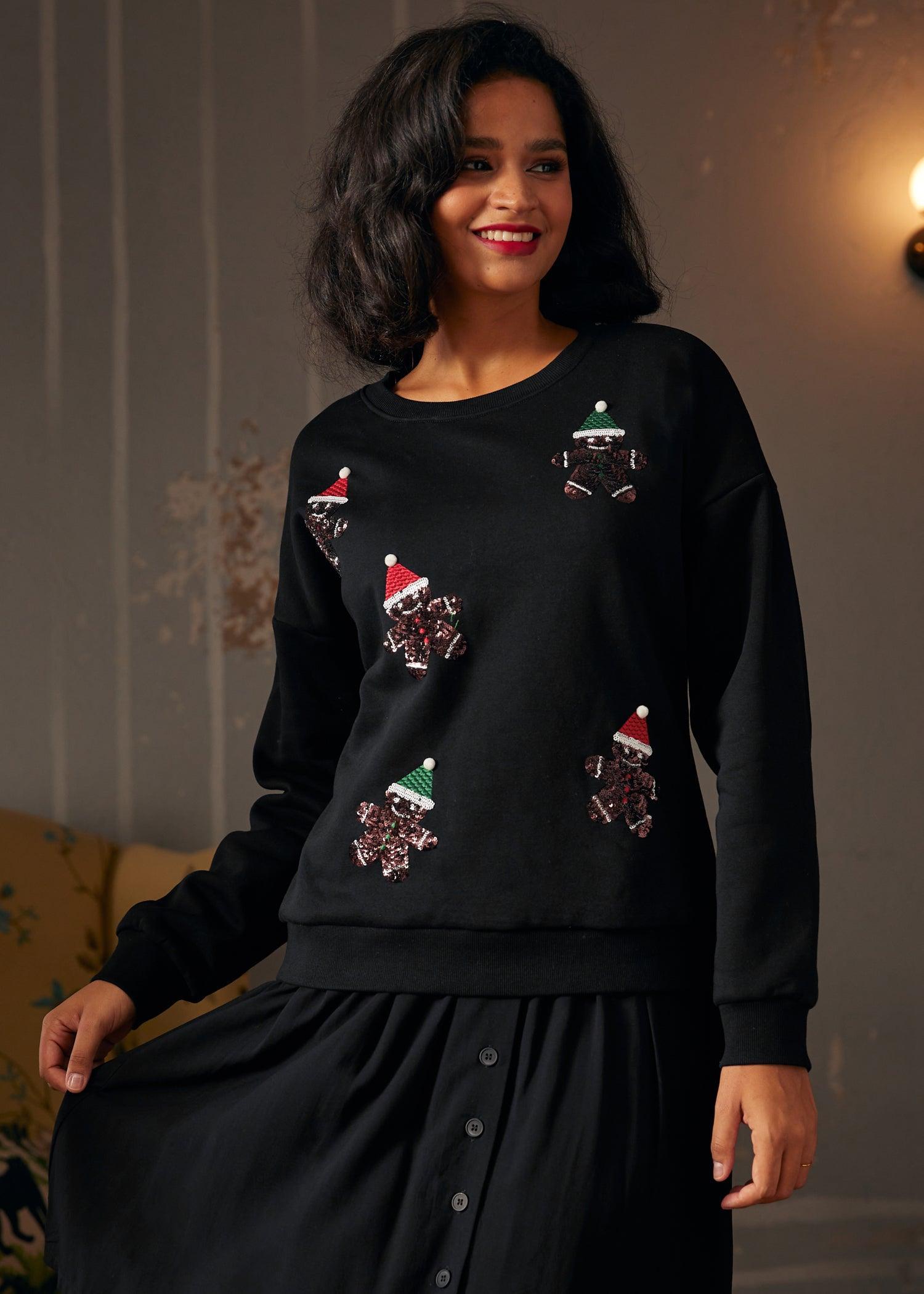 ModCloth Whimsical Gingerbread Man Sweatshirt in Dark Spiceedium Product Image