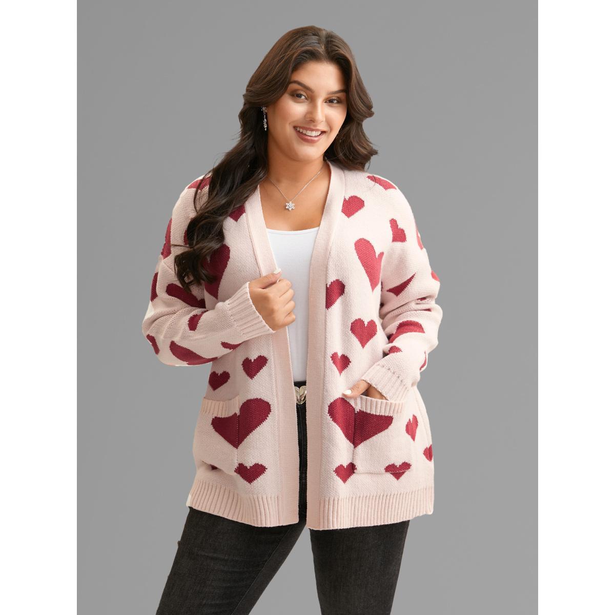 Plus Size Hearts Out Embroidered Pockets Cardigan MistyRose Women Casual Loose Long Sleeve Everyday Cardigans BloomChic 10/M Product Image