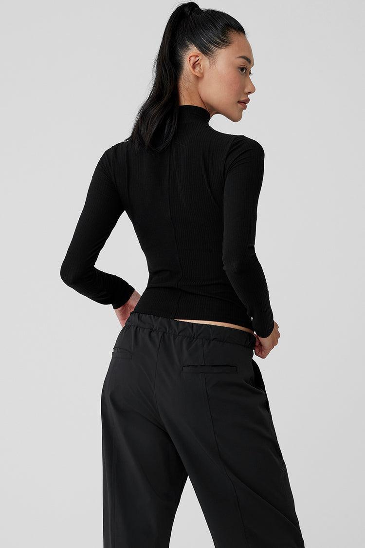 Ribbed Sea Coast Mockneck Long Sleeve - Black Product Image