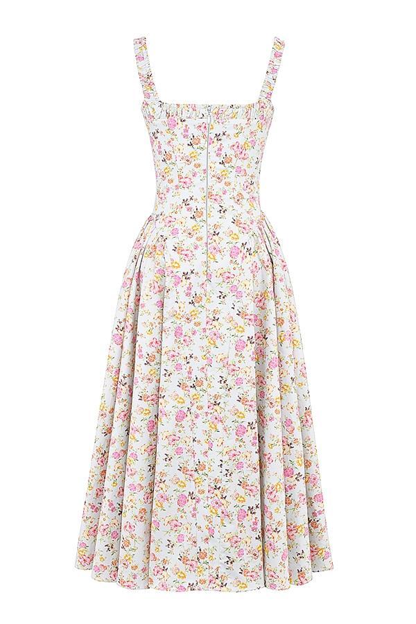 Dorothy Pale Blue Meadow Print Cotton Midi Sundress Product Image