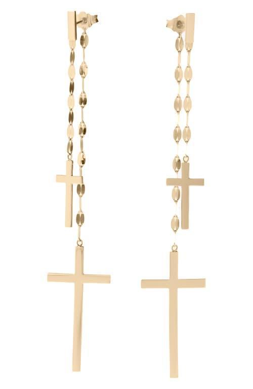 14K Yellow Gold Double Cross Mega Gloss Blake Front-Back Linear Earrings Product Image