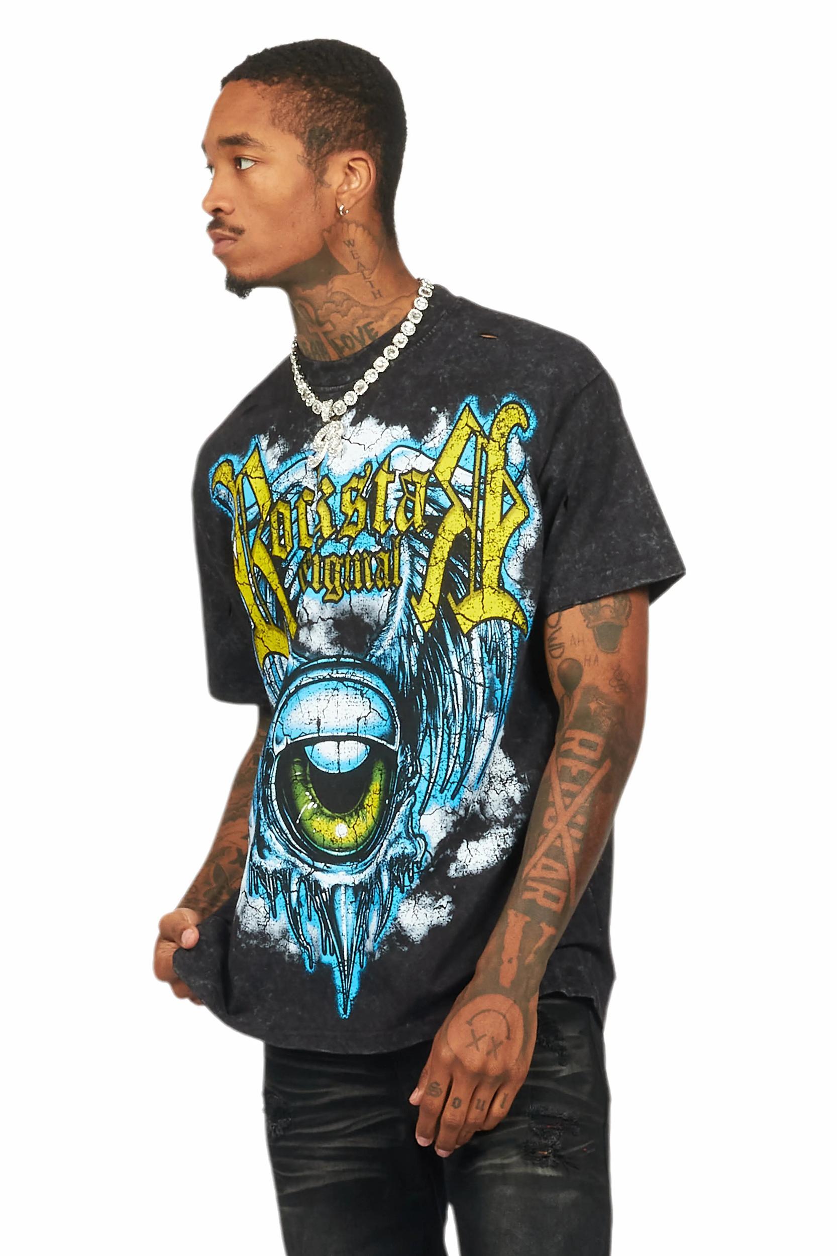 Fenton Vintage Black Oversized Graphic T-Shirt Male Product Image