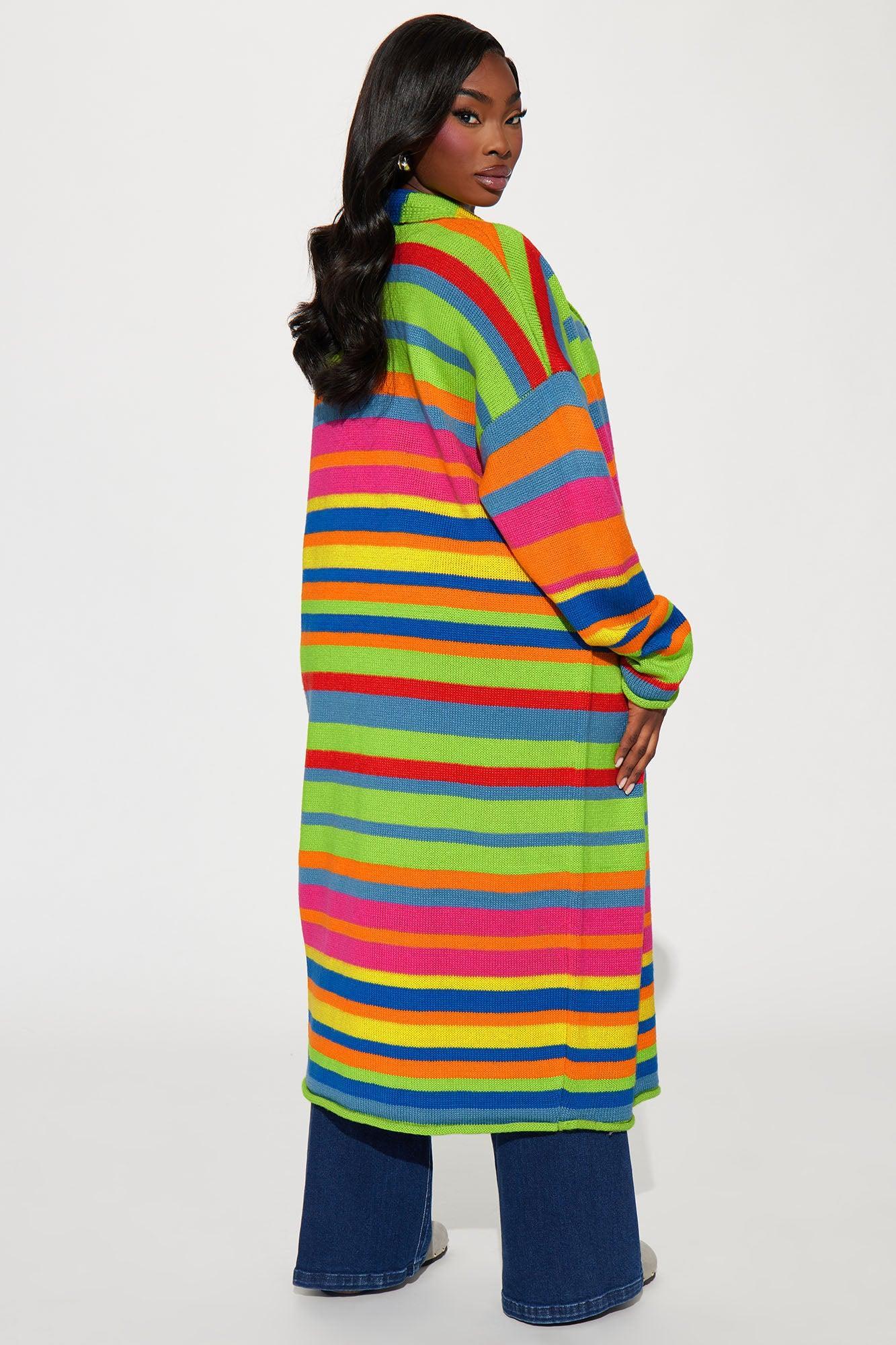 Bright Life Striped Long Cardigan - Multi Color Product Image
