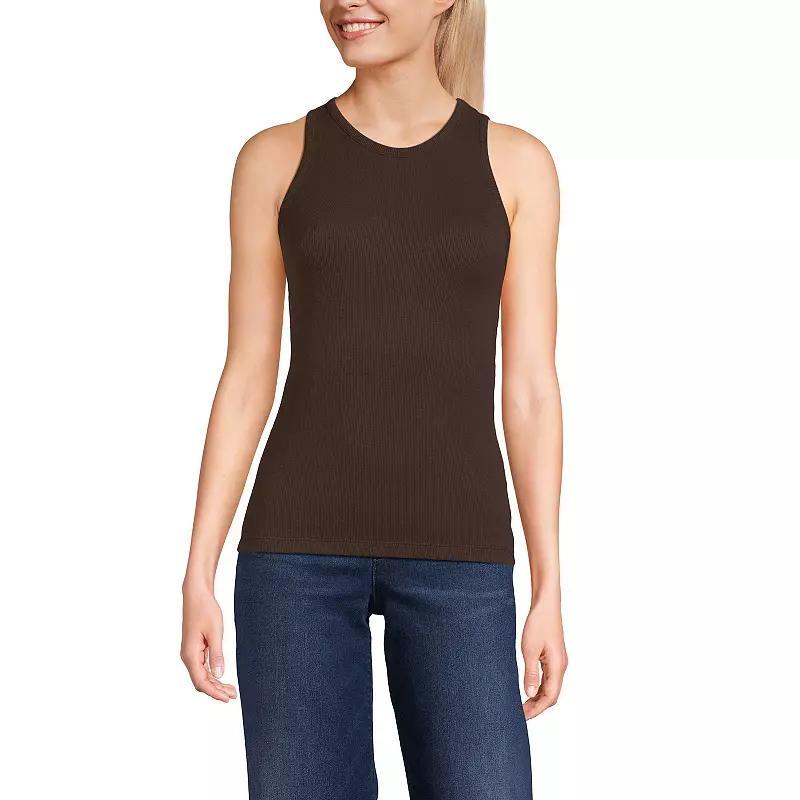 Women's Lands' End Drapey Rib Fitted Tank Top, Size: Small, Rich Brown Product Image