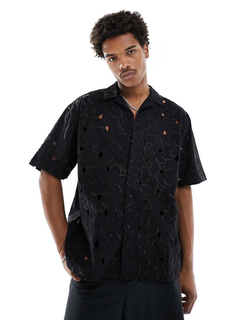 ASOS DESIGN oversized revere collar floral embroidered shirt Product Image