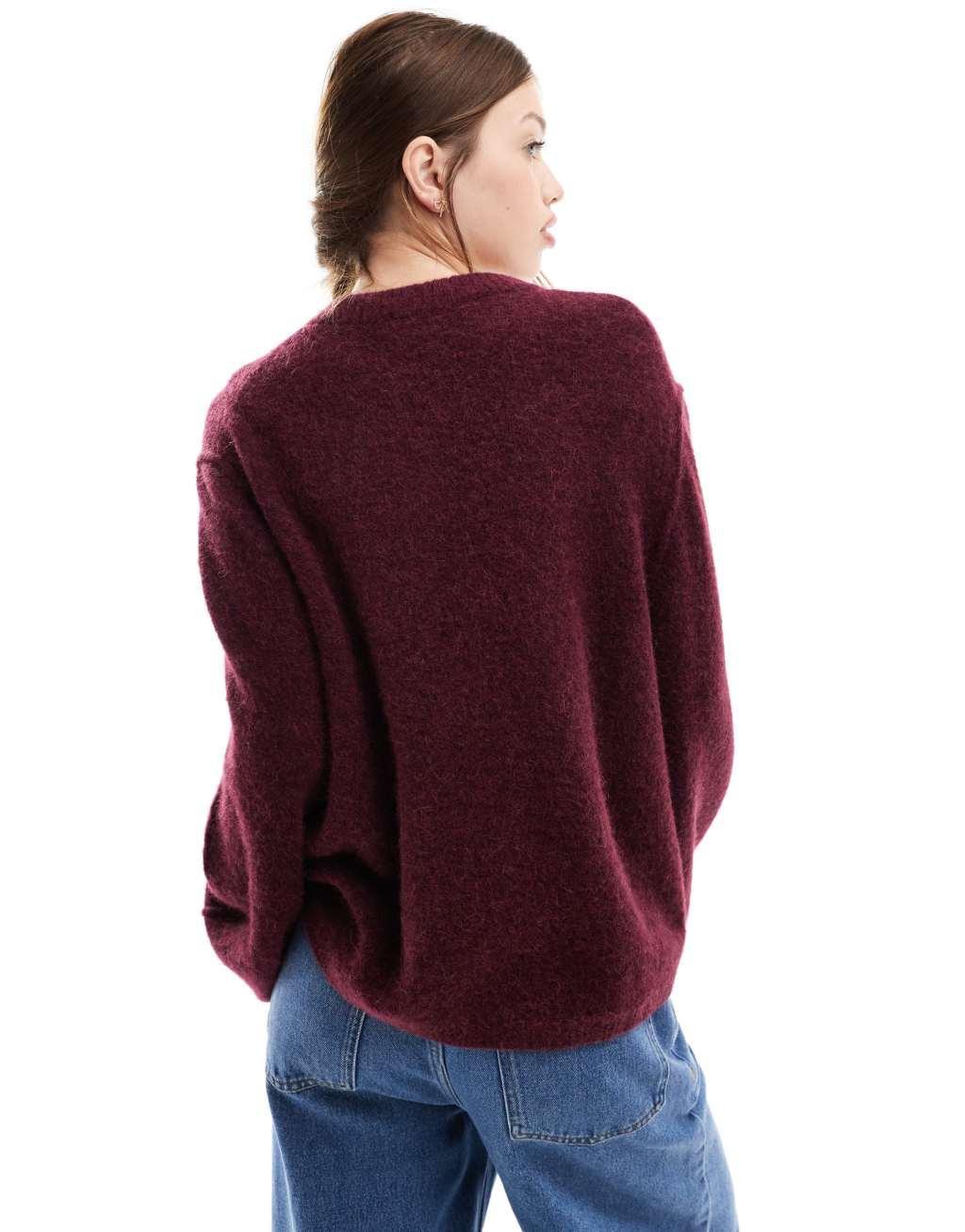 & Other Stories alpaca and wool blend fluffy knit sweater in dark wine Product Image