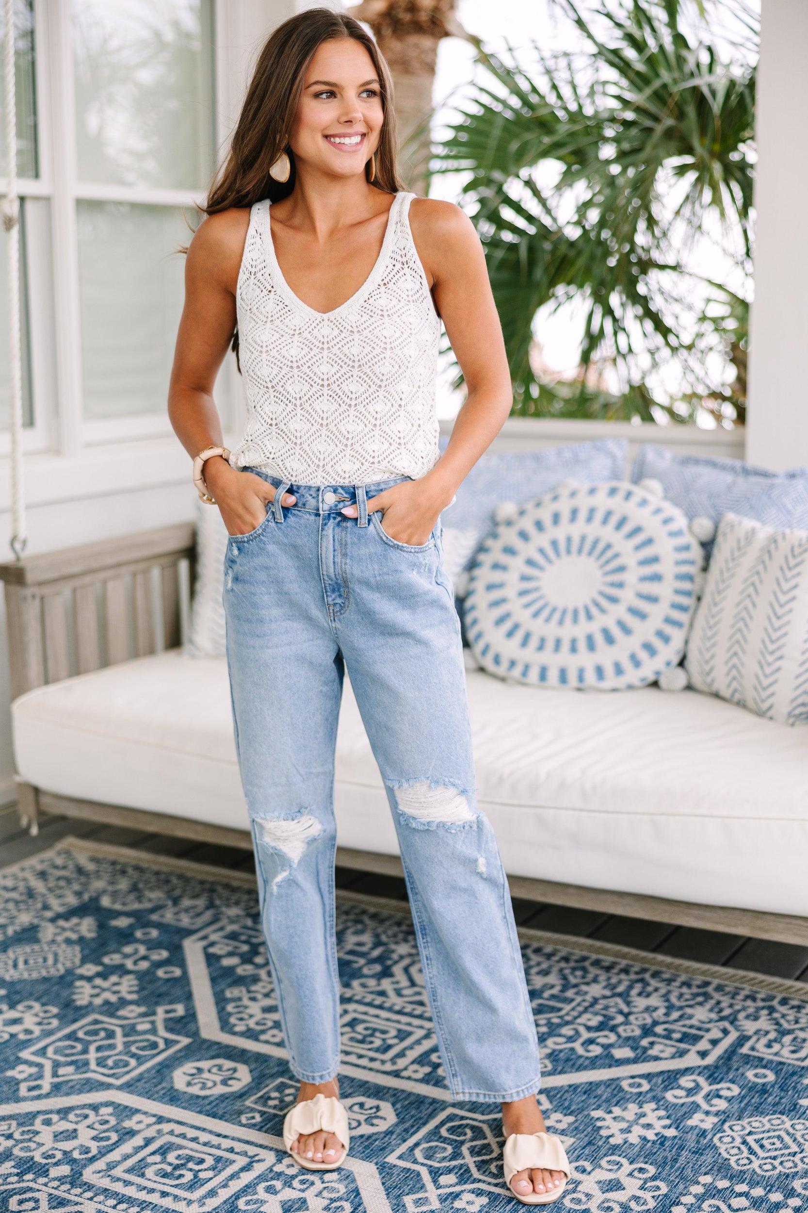 Take A Trip White Crochet Tank Female Product Image