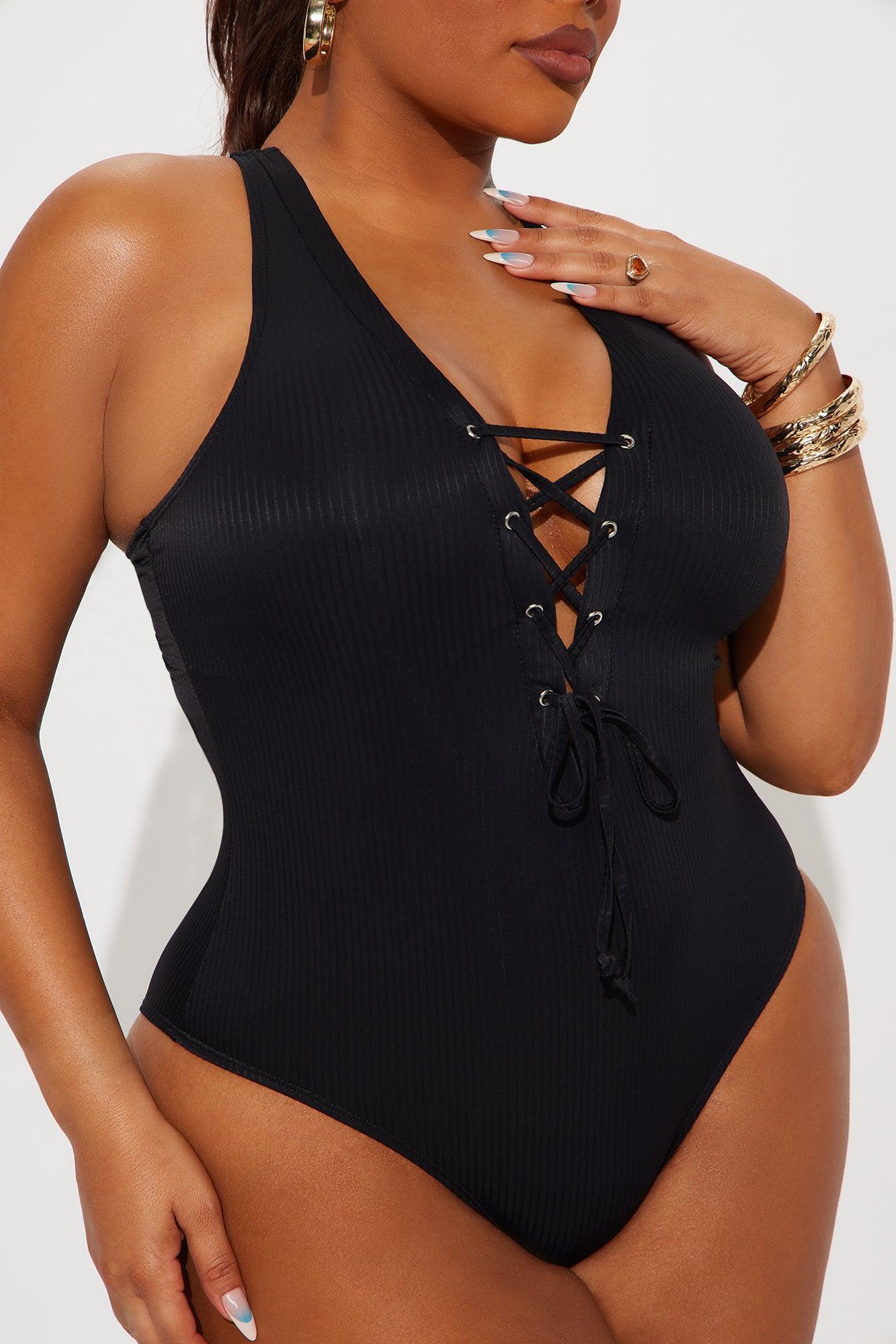 Feeling Good U Wire Ribbed 1 Piece Swimsuit - Black Product Image