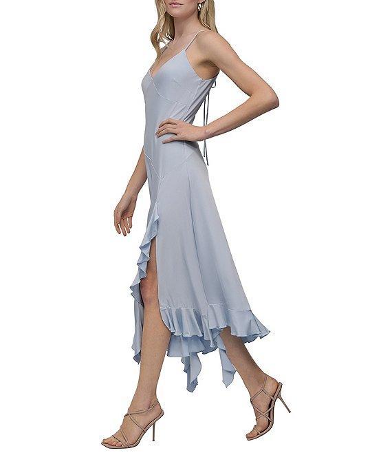 DKNY by Donna Karan Silky Jersey V Neck Sleeveless Ruffle Slip Dress Product Image