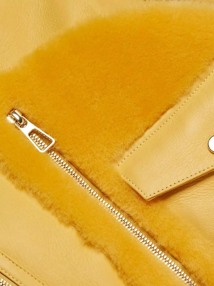 Shearling-Trimmed Leather Moto Jacket Product Image
