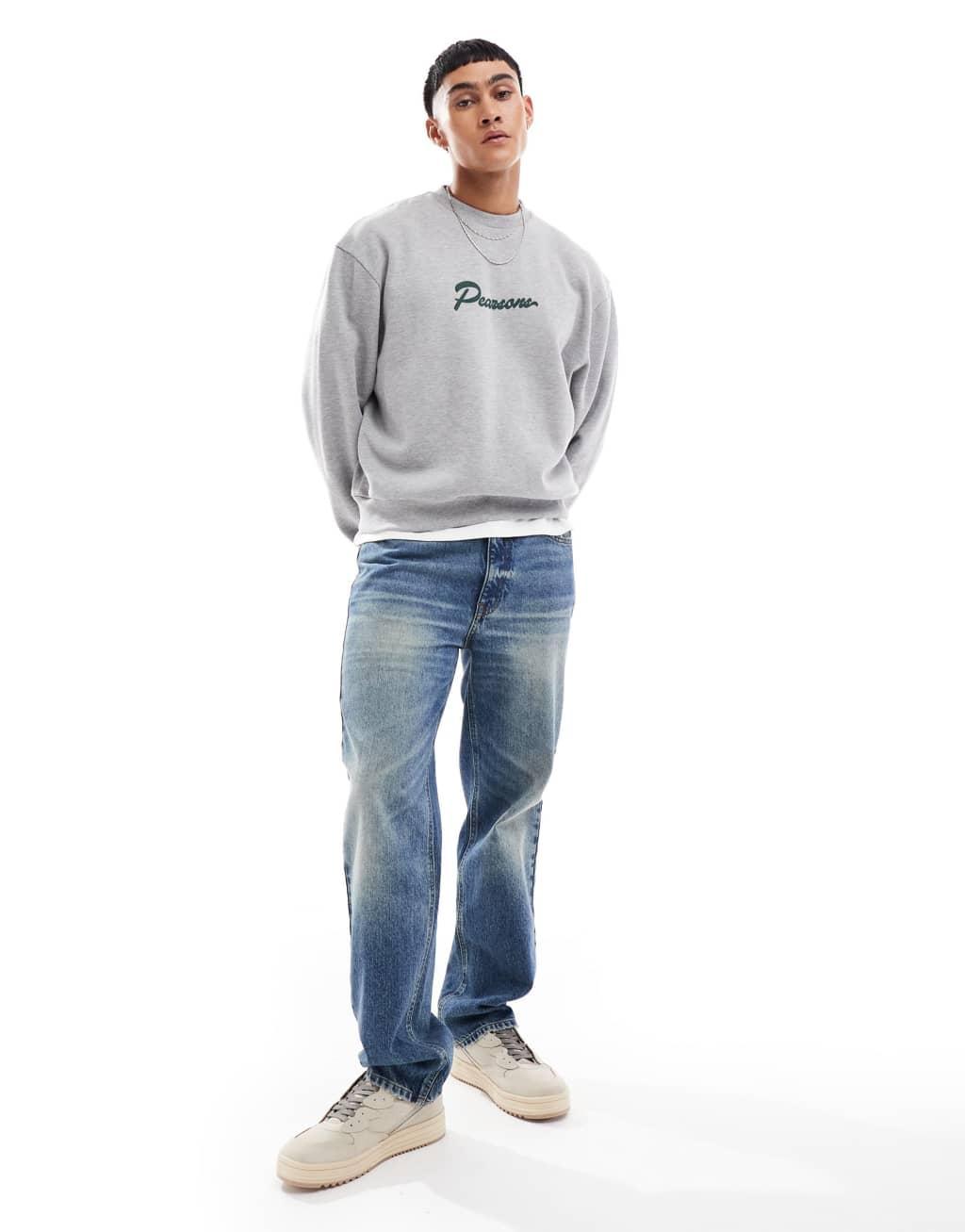 ASOS DESIGN boxy oversized sweatshirt with puff print in gray heather Product Image