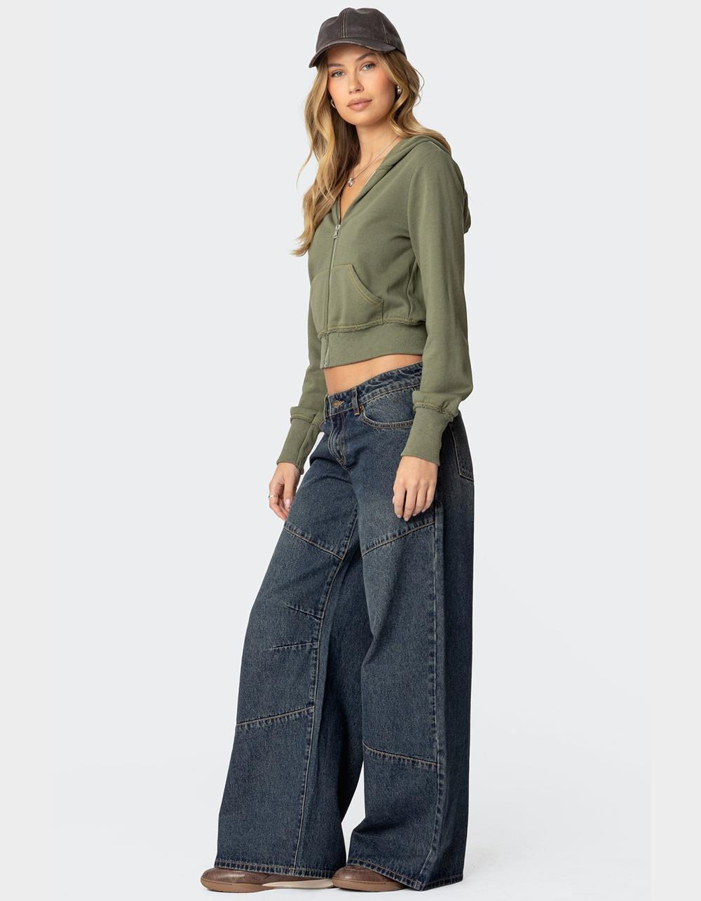 EDIKTED Distressed Stitch Cropped Hoodie Product Image