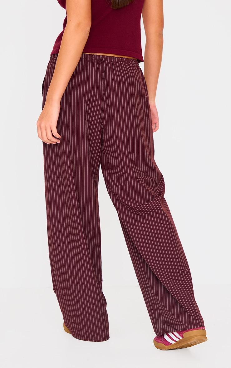 Burgundy Pinstripe Woven Drawstring Waist Low Rise Relaxed Pants Product Image