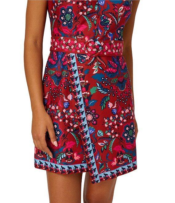 Adrianna Papell Sleeveless Printed Faux Wrap Belted Short Dress Product Image