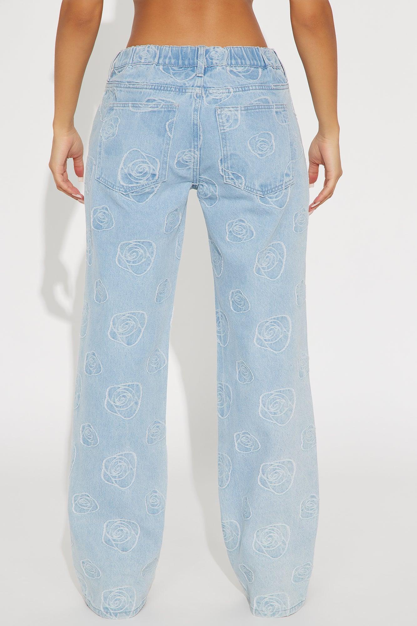 Floral Aura Low Rise Wide Leg Jeans - Light Wash Product Image