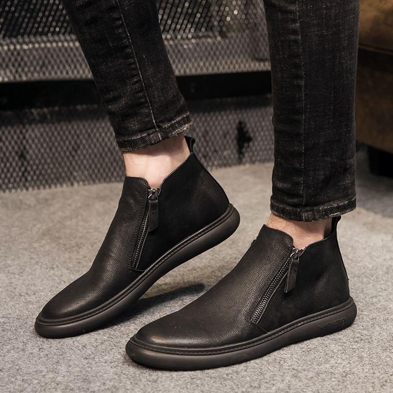 Plain Genuine Leather Ankle Boots Product Image
