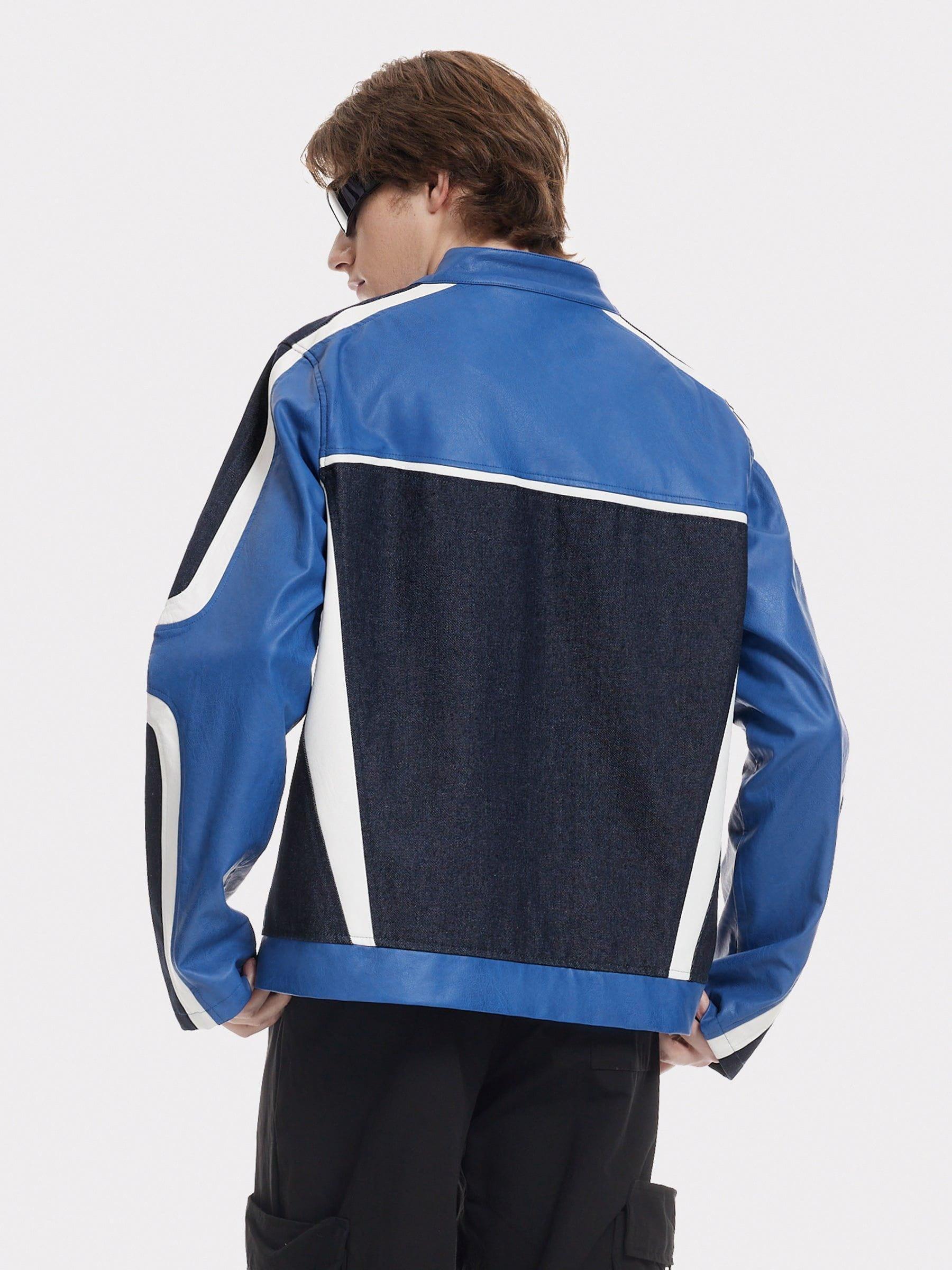 Aelfric Eden Denim Faux Leather Patchwork Jacket Product Image