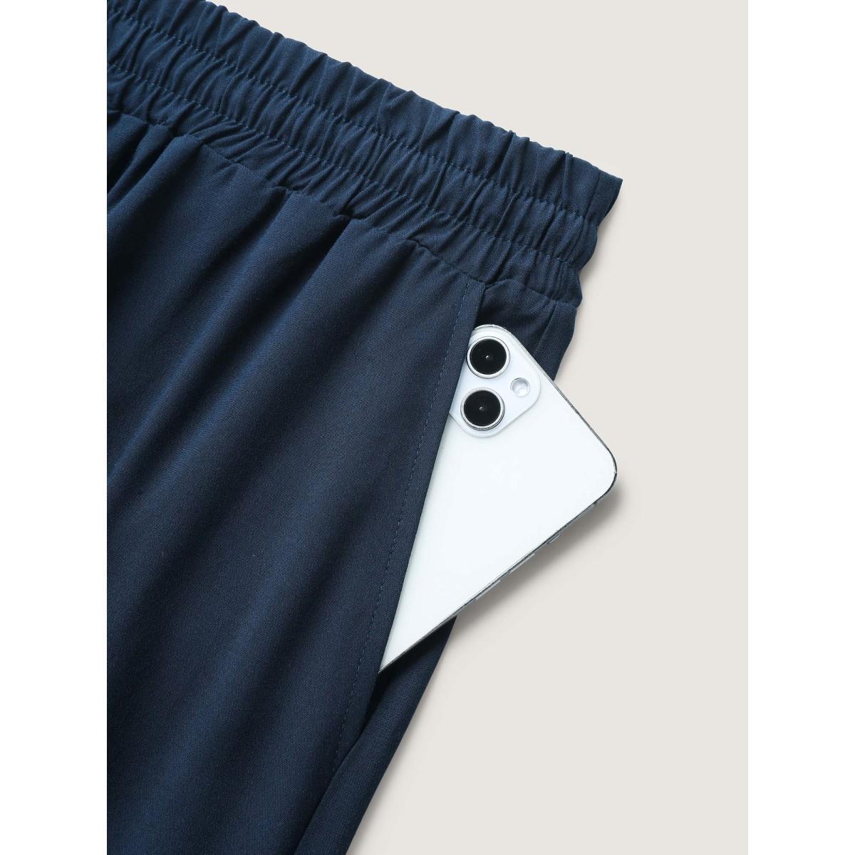 Plus Size Sheer Lace Trim Flared Drawstring Pants Women Indigo Casual Wide Leg Mid Rise Everyday-Casual Pants BloomChic 12/L Product Image