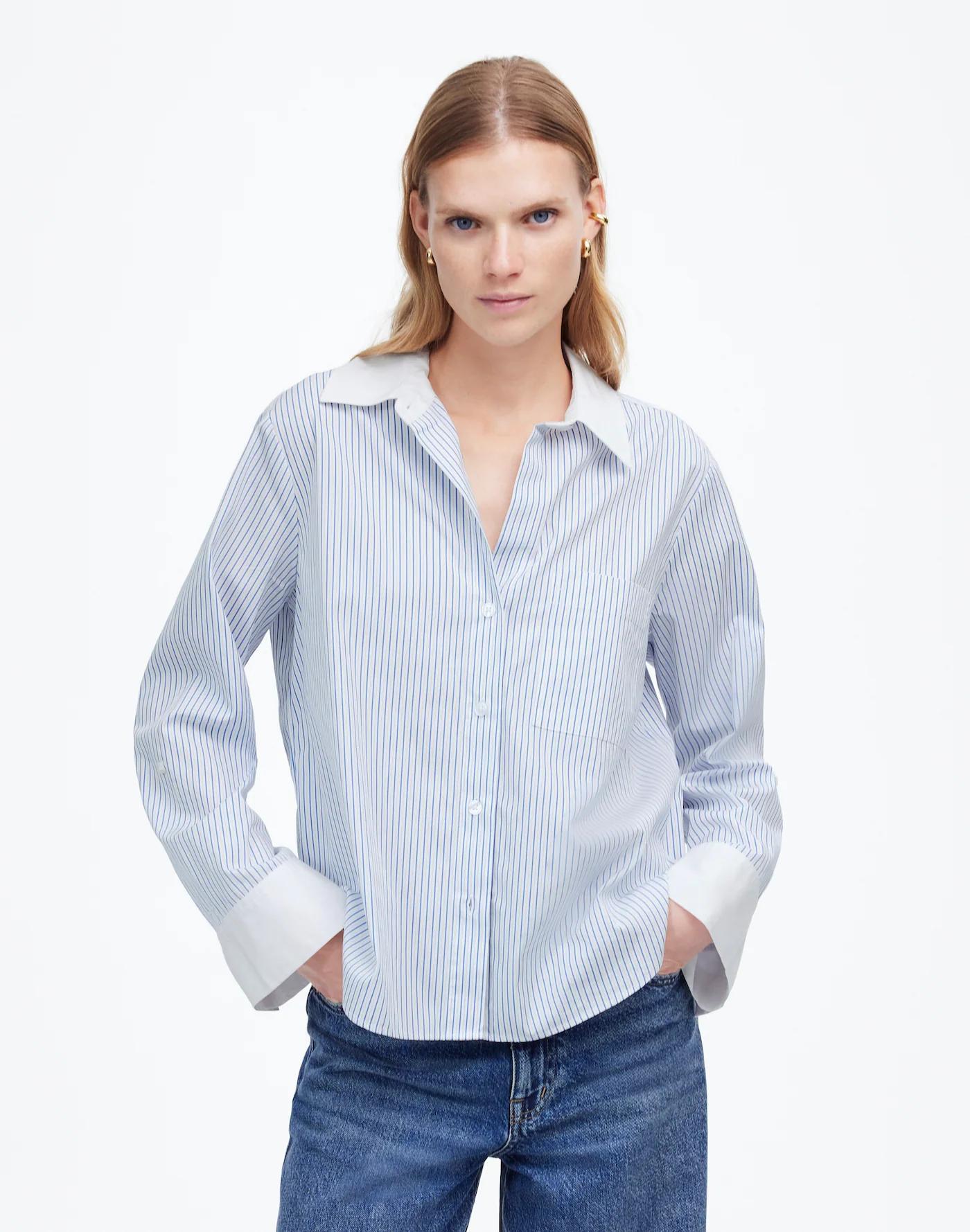Easy Y-Neck Button-Up Shirt Product Image